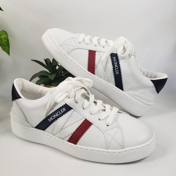 Moncler White Red Navy Monaco Sneaker Tennis Low Top Trainer NEW sz 37.5 / 7.5 - Picture 1 of 15